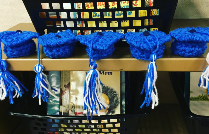Blue graduation caps
